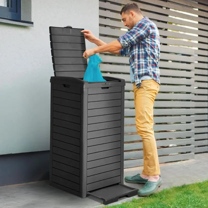 38 Gallon Waterproof Resin Hideaway Garbage Bin with Lid and Drip Tray